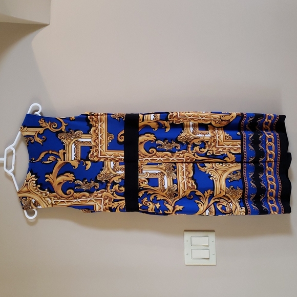 Joseph Ribkoff Size 12 Sleeveless Gold Frame and Chain Print Dress - Picture 4 of 4